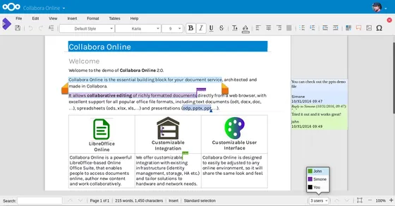 Screenshot Nextcloud Office (mit Collabora oder OnlyOffice)