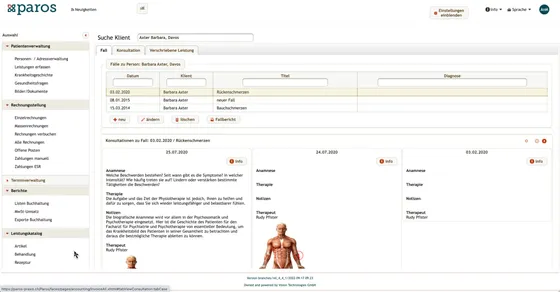 Screenshot PAROS Praxissoftware