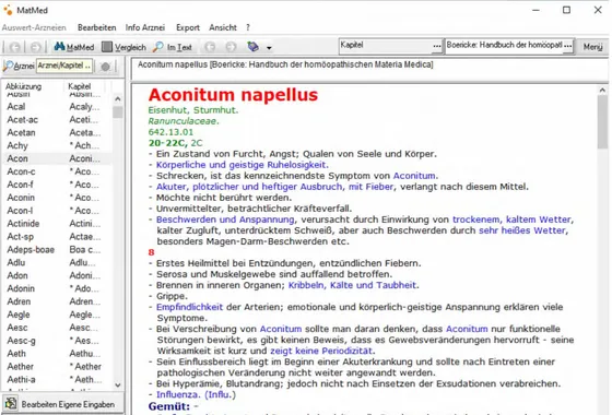 Screenshot ComRep Homöopathie Software